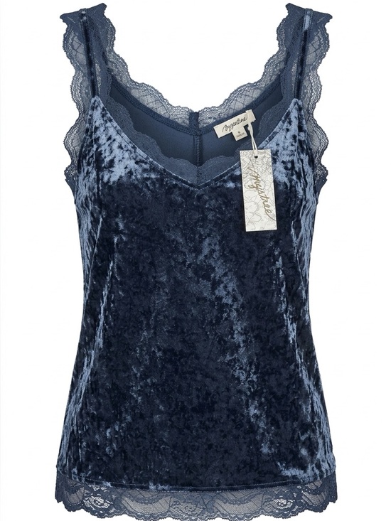 Mystree Tops - Mystree crushed velvet Navy Lace-Trimmed Top camisole women’s medium​